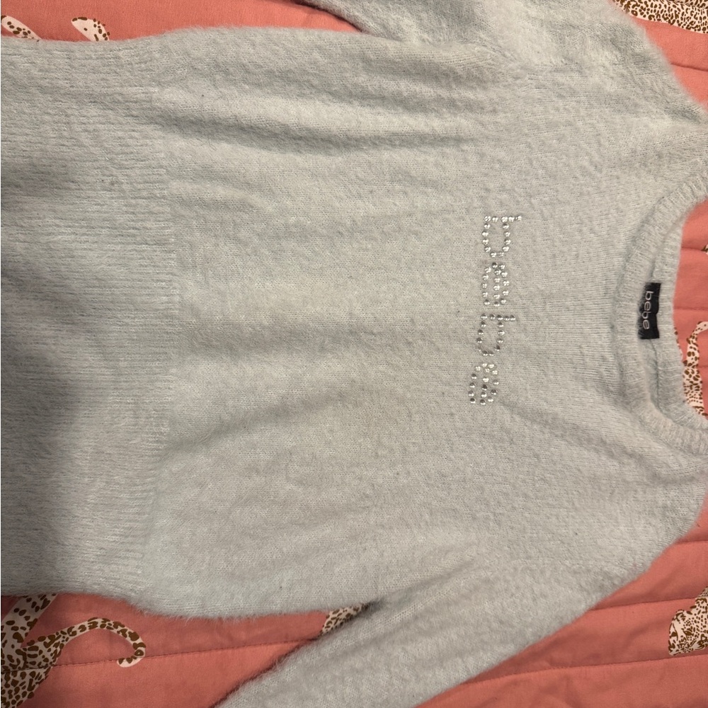 BEBÉ Blue Crew Neck Sweater Soft Knit Classic Design